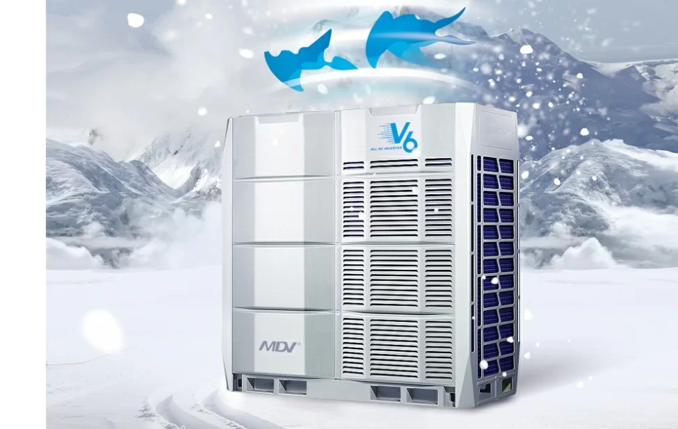 Функция обдува решетки вентилятора от снега в модульных внешних блоках V6 VRF-системы MDV, фото